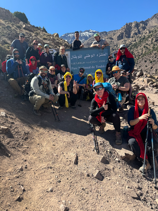 Hikers at the entrance to Morocco's Toubkal National Park