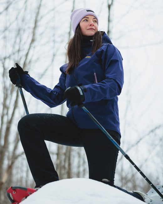 Snowshoe walker with waterproof/breathable shell jacket