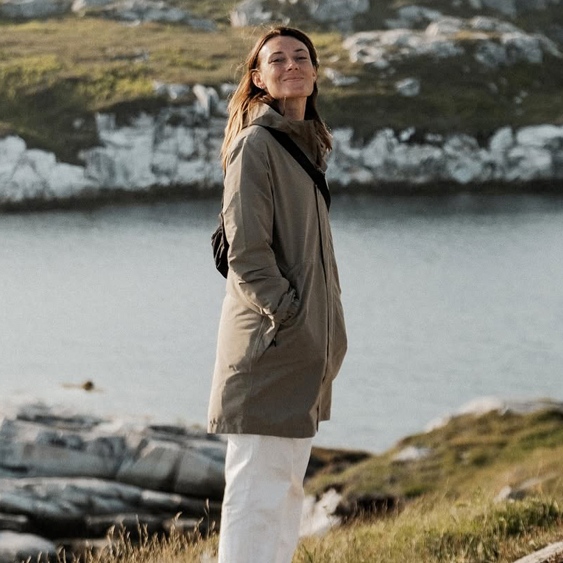 woman with a Chlorophylle long raincoat