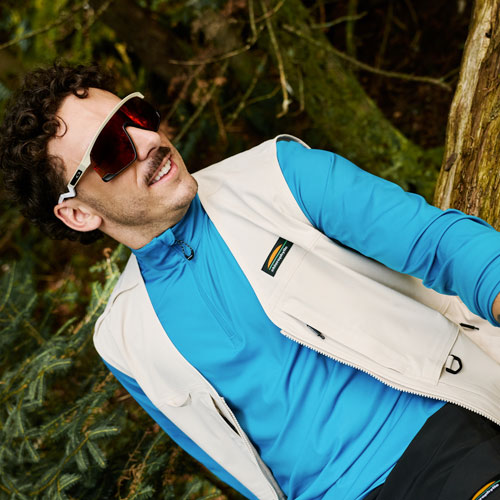 Man wearing Chlorophylle outdoor clothing